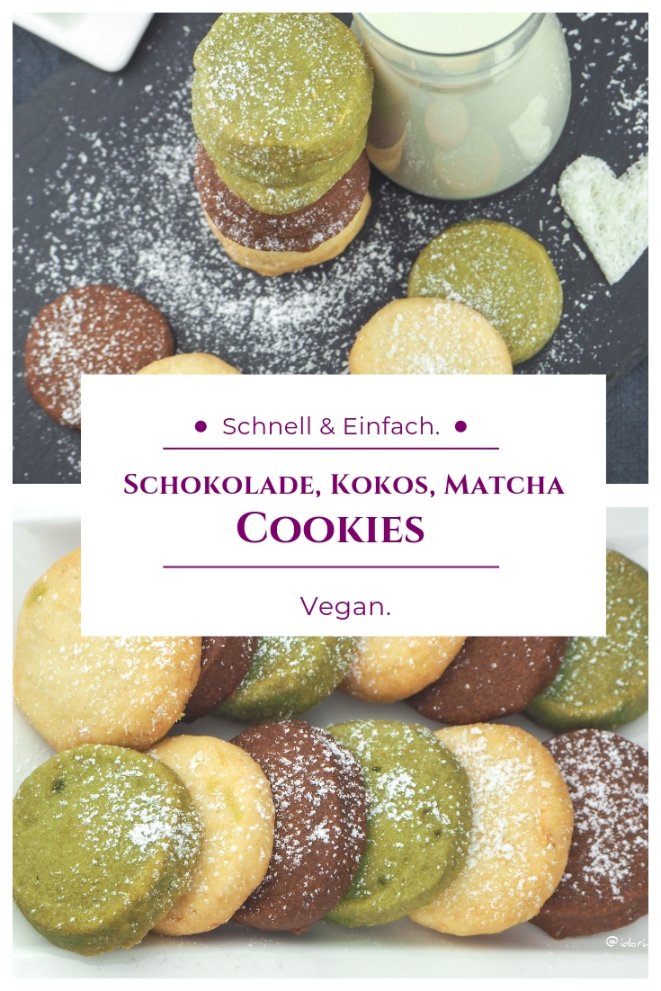 3 Sorten vegane Cookies - Schokolade, Kokos, Matcha Cookies