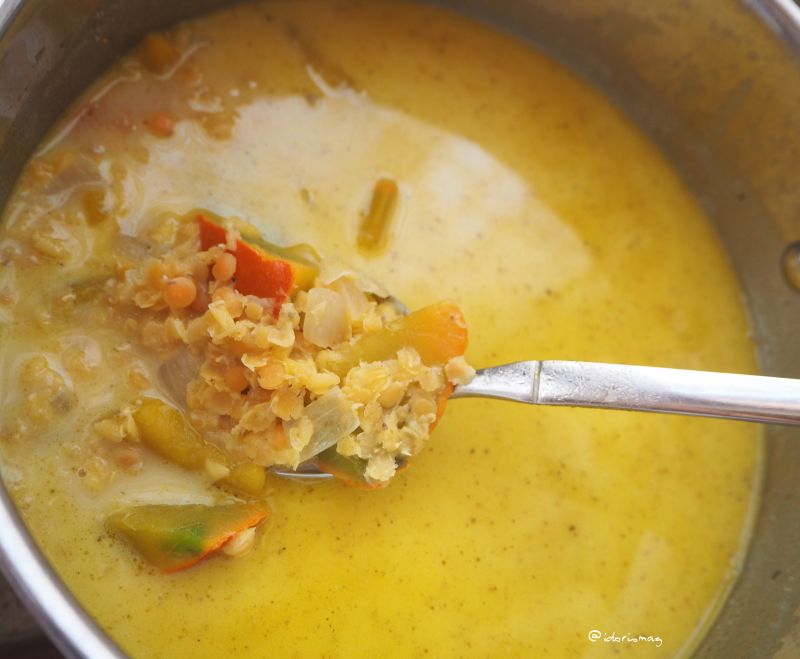 Vegane Kürbis Suppe mit Kokosmilch und Linsen