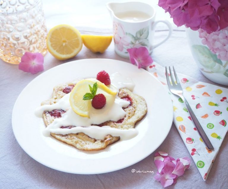 Vegan Lemon Raspberry Pancakes with Yogurt Sauce - Vegan Recipe - Plant-based Recipe