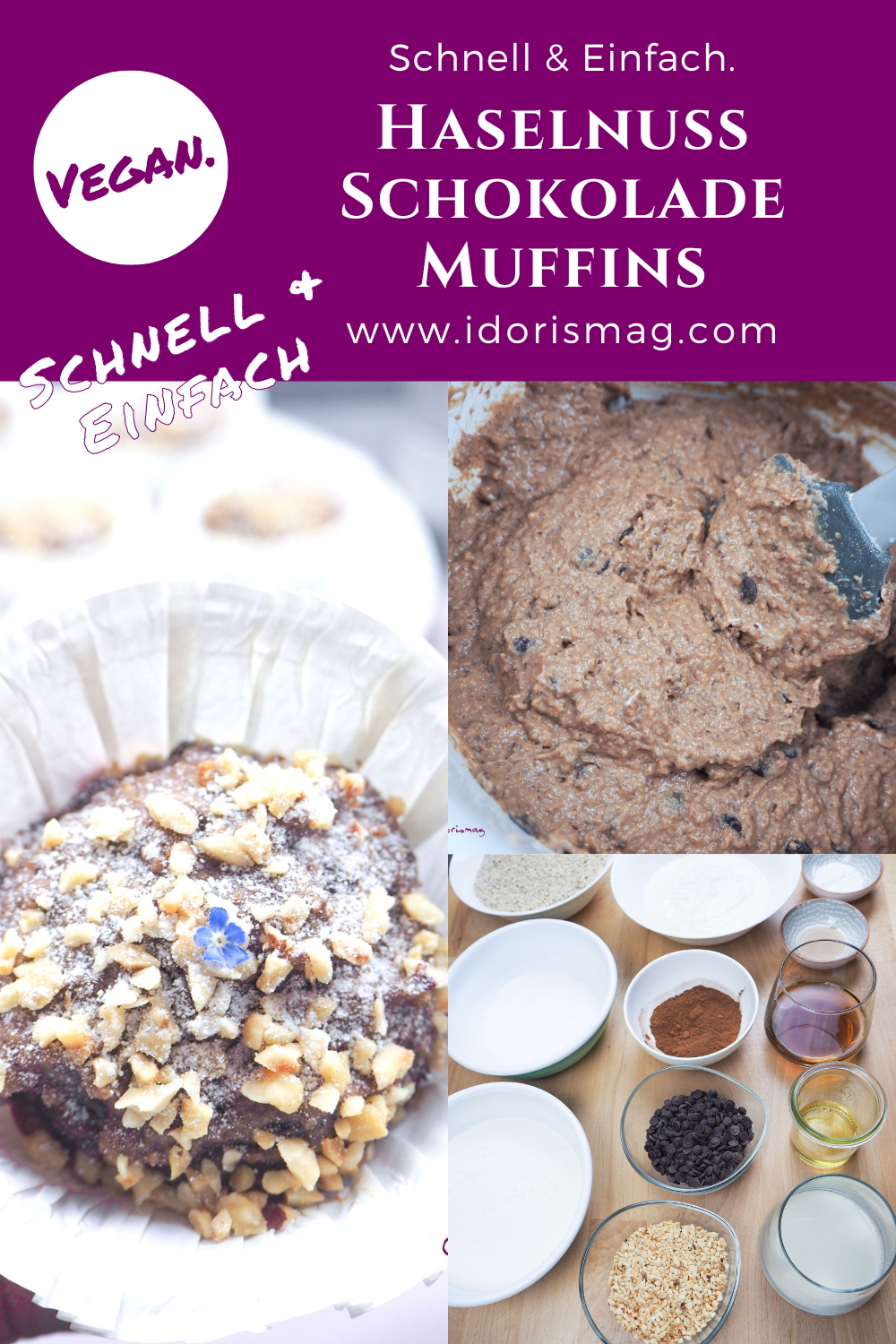 Haselnuss Schokolade Muffins - Veganes Rezept - Schnell und einfach