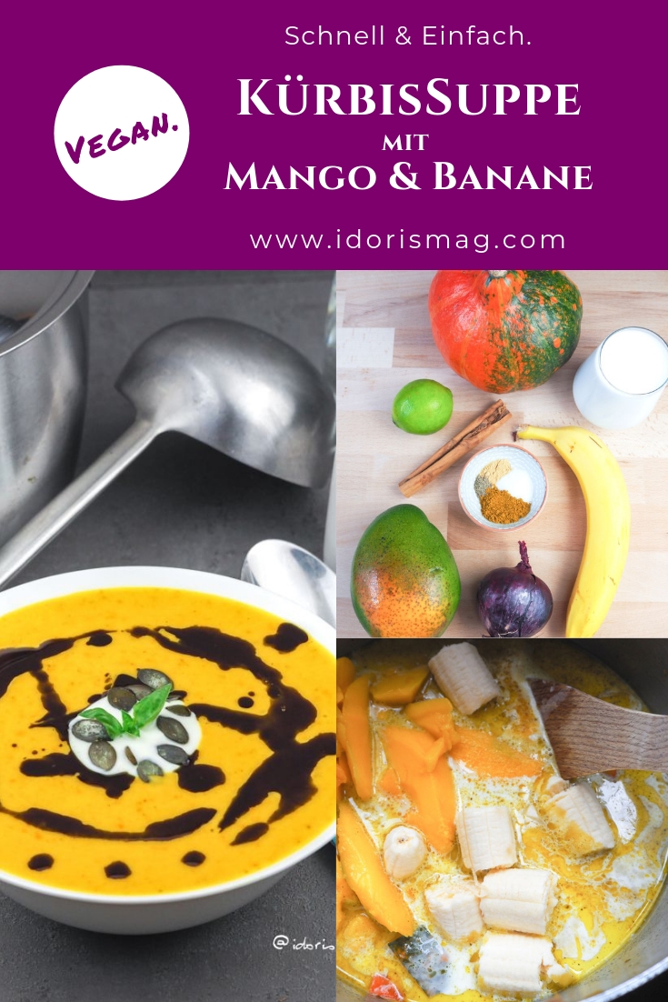 Vegane Kürbissuppe mit Mango und Banane