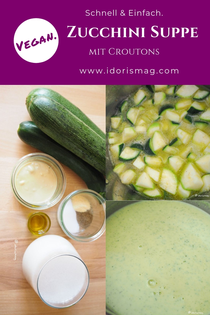 Vegane cremige Zucchini Suppe mit Croutons